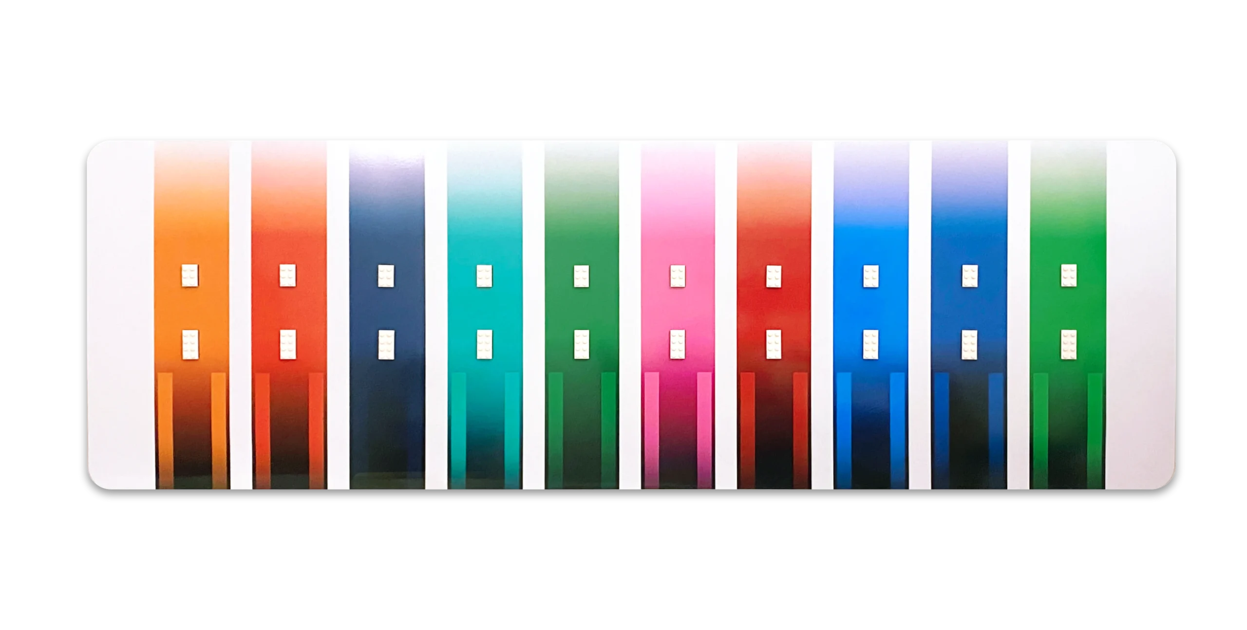 Empty BrickScapes horizontal wall display panel with ten colorful slots for LEGO Speed Champions cars.